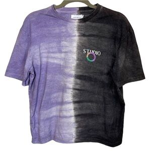 TOPMAN oversized XS cropped short sleeve T-shirt tie dye ombré purple black